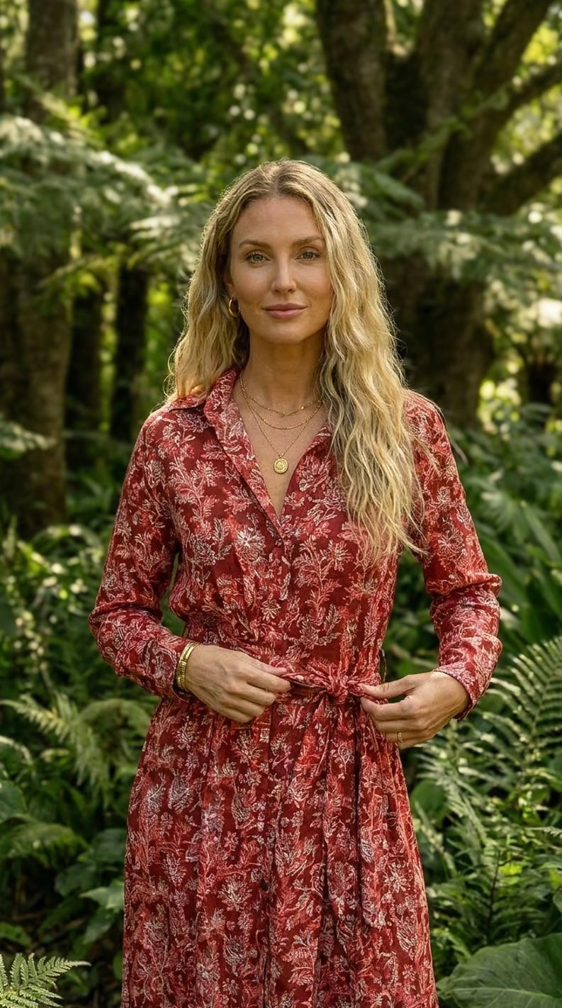 Camilla - Rosewood Bloom: Classic Shirt dress