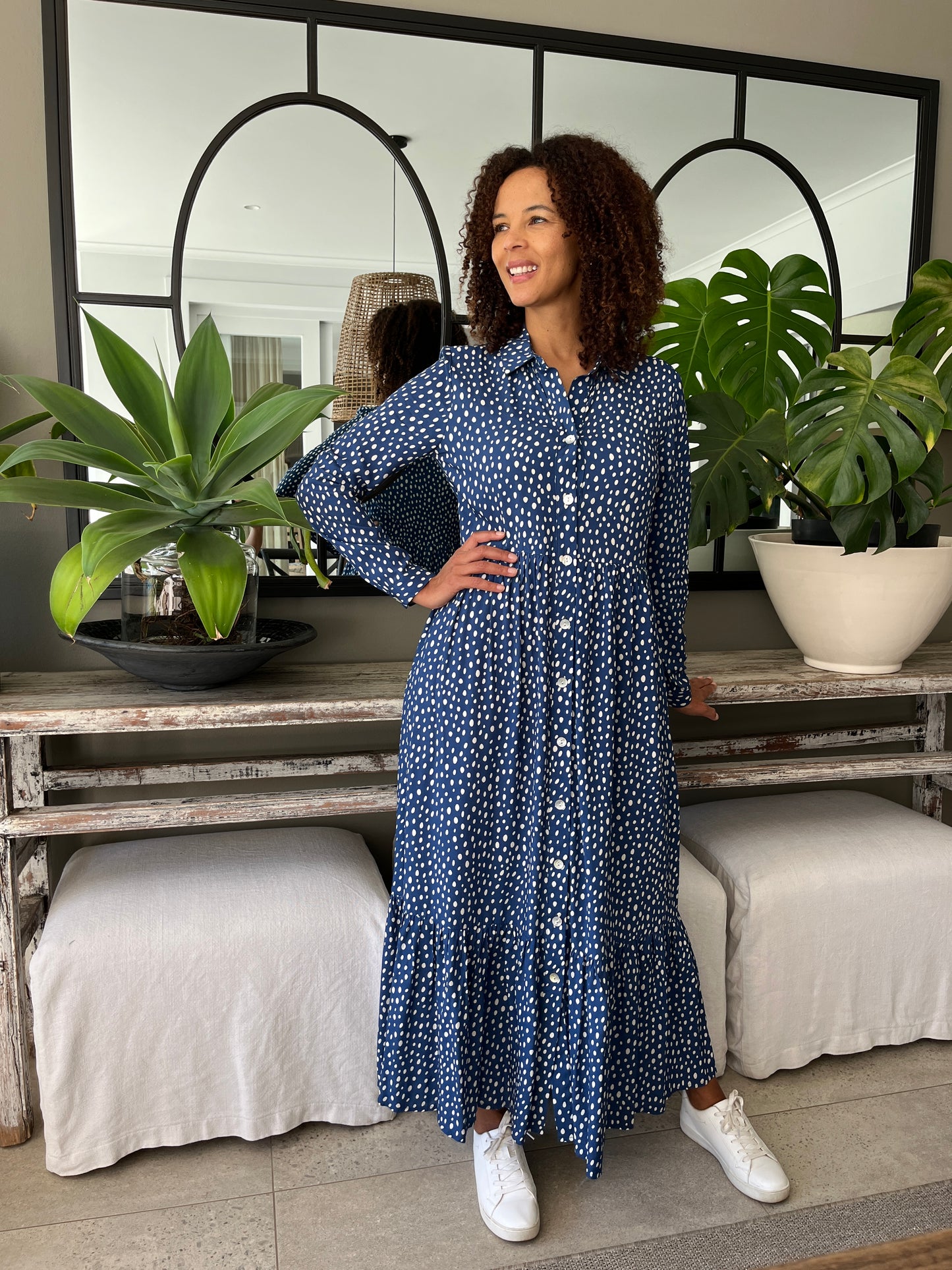 Maddison Maxi - Abstract Spot: Button - Up Collared Tiered Maxi Dress