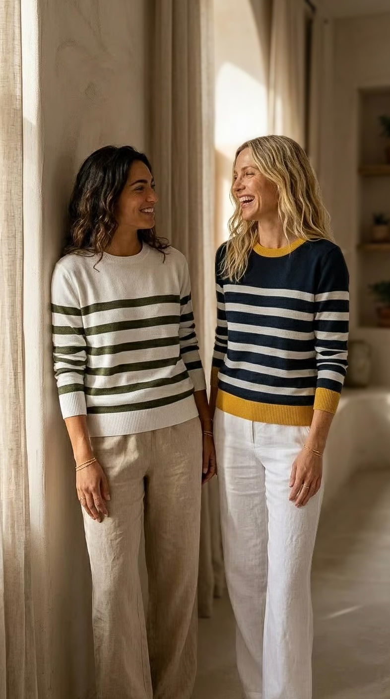 Izzy - Olive stripe: Cotton knitwear