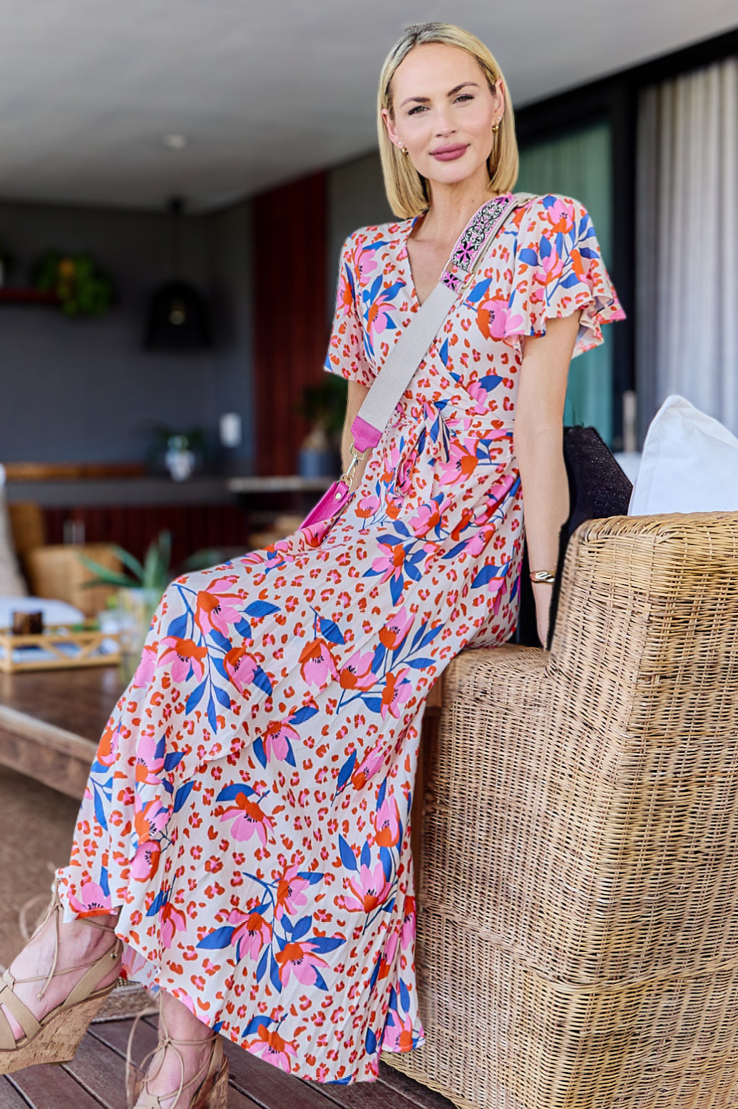 Bonny - Leopard Floral: Maxi Wrap dress