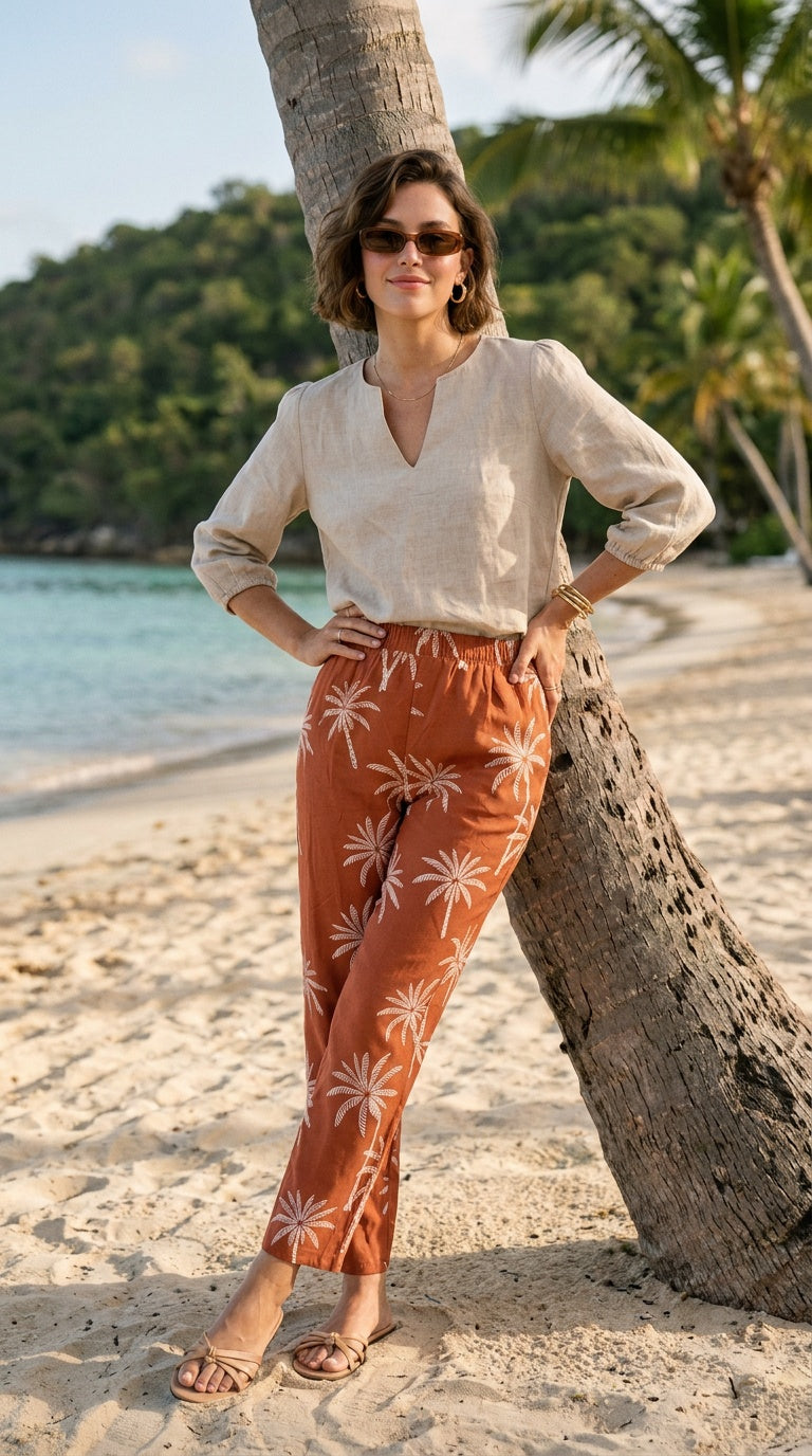 Havanna - Sunset Palms: Straight leg pants