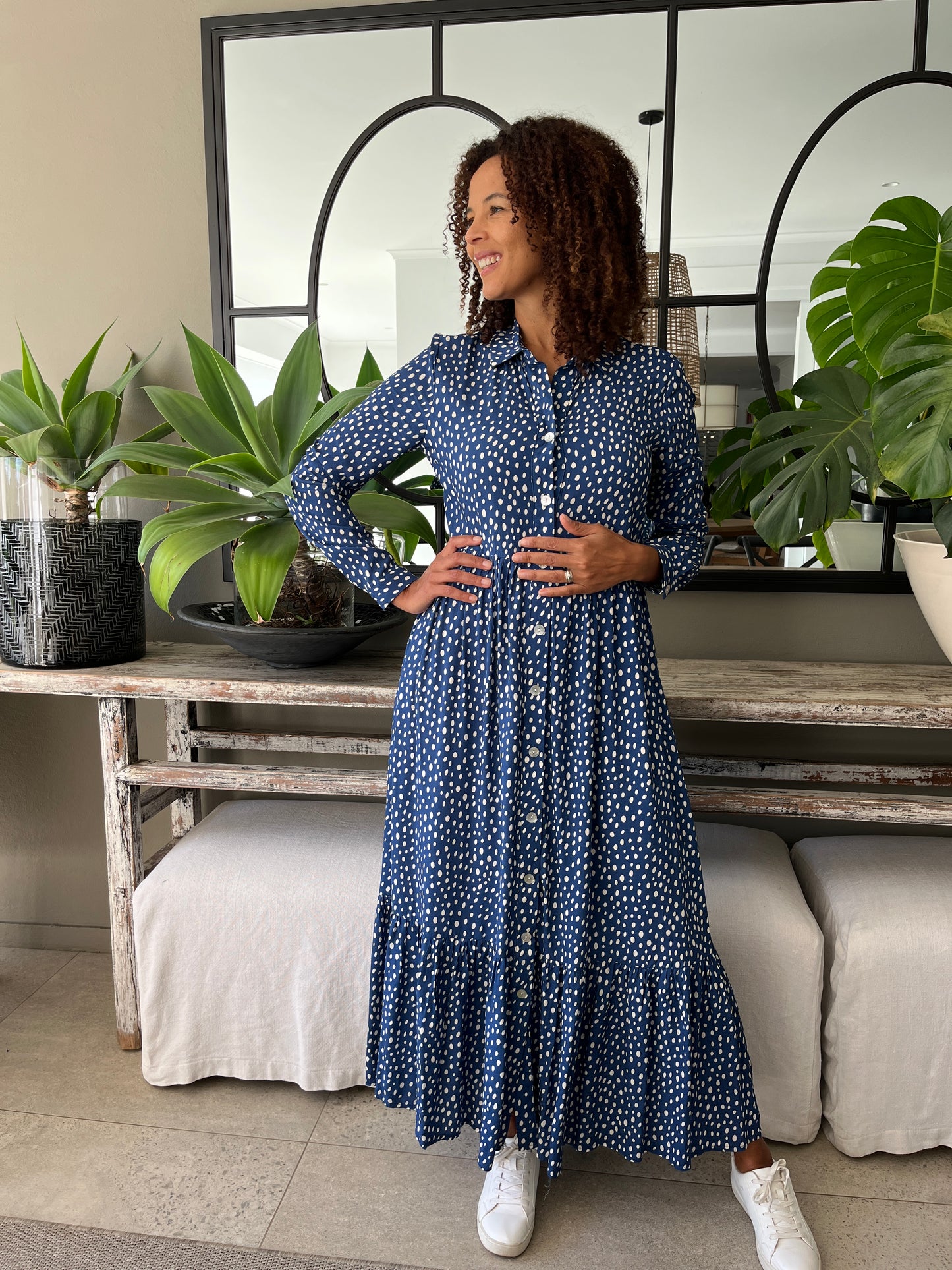 Maddison Maxi - Abstract Spot: Button - Up Collared Tiered Maxi Dress