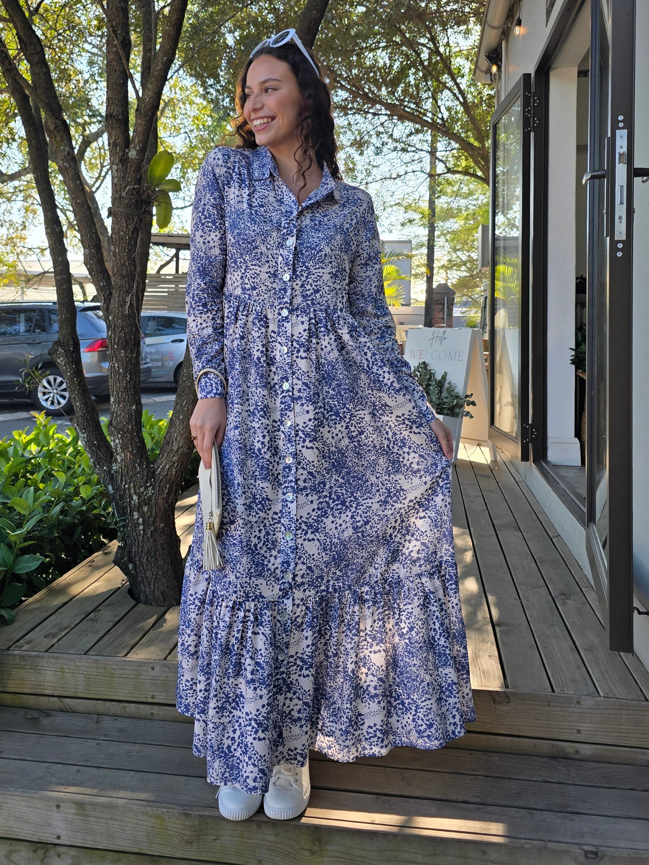 Maddison Maxi - Jungle Jewel: Button-up Collared Tiered Maxi dress