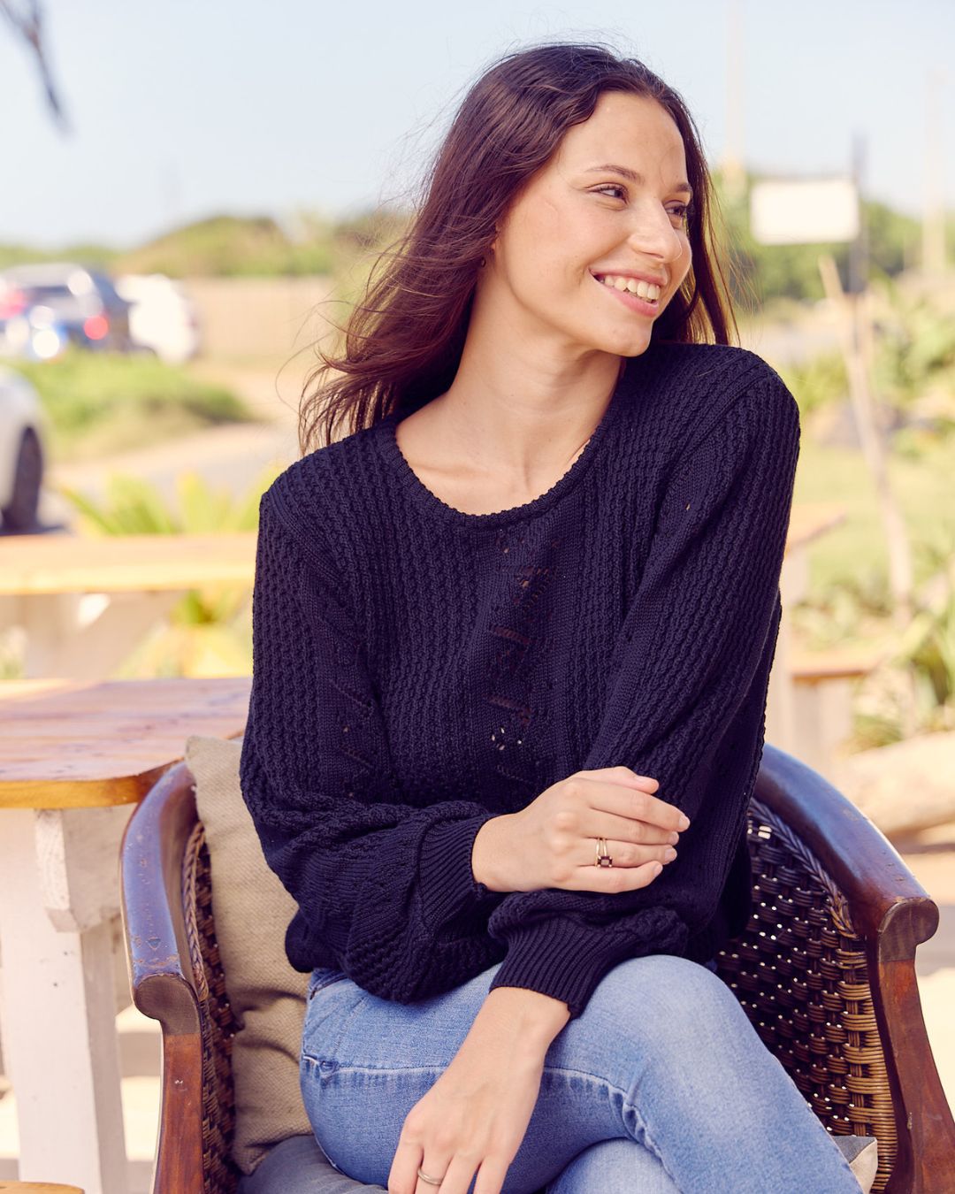 Lacey - Black: Textured Knitwear