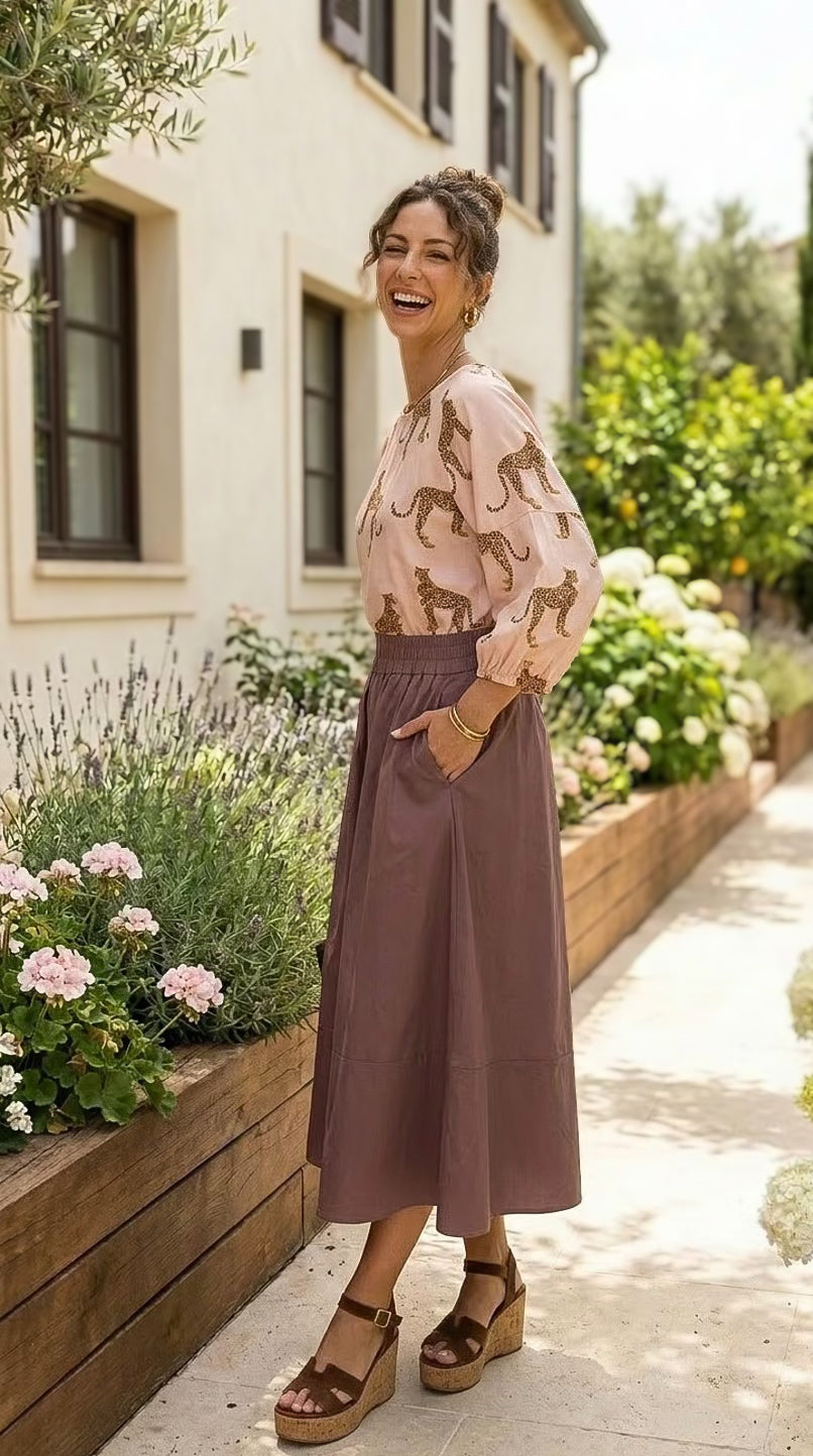 Shay - Cognac: A-line Poplin skirt