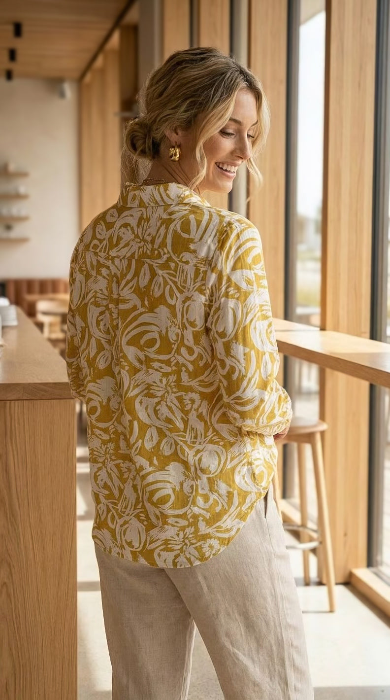 Ellie - Golden Meadow: Classic Collared Shirt with a Cuff