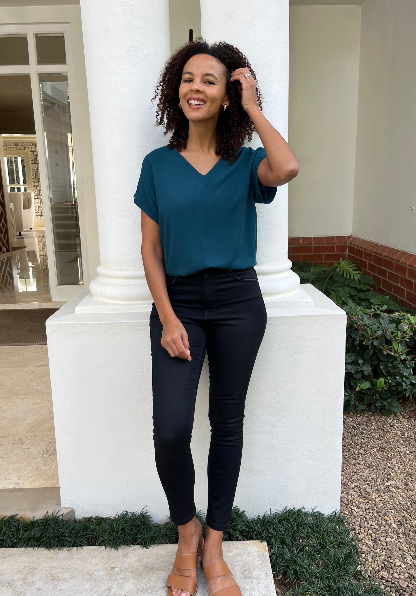 Sadie - Plain Emerald: Basic V-Neck Top