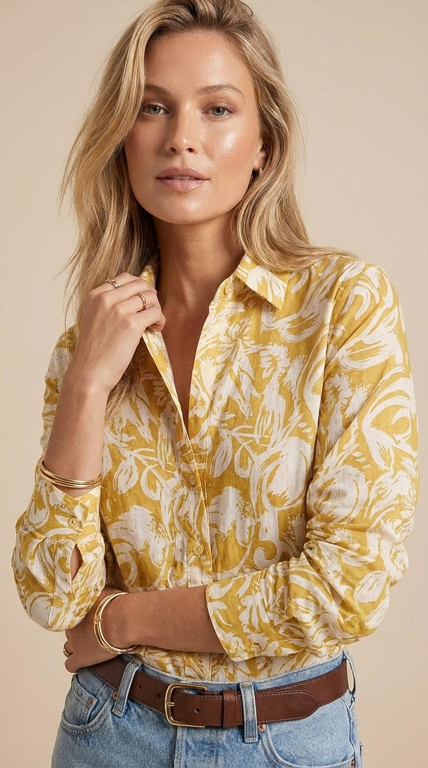 Ellie - Golden Meadow: Classic Collared Shirt with a Cuff