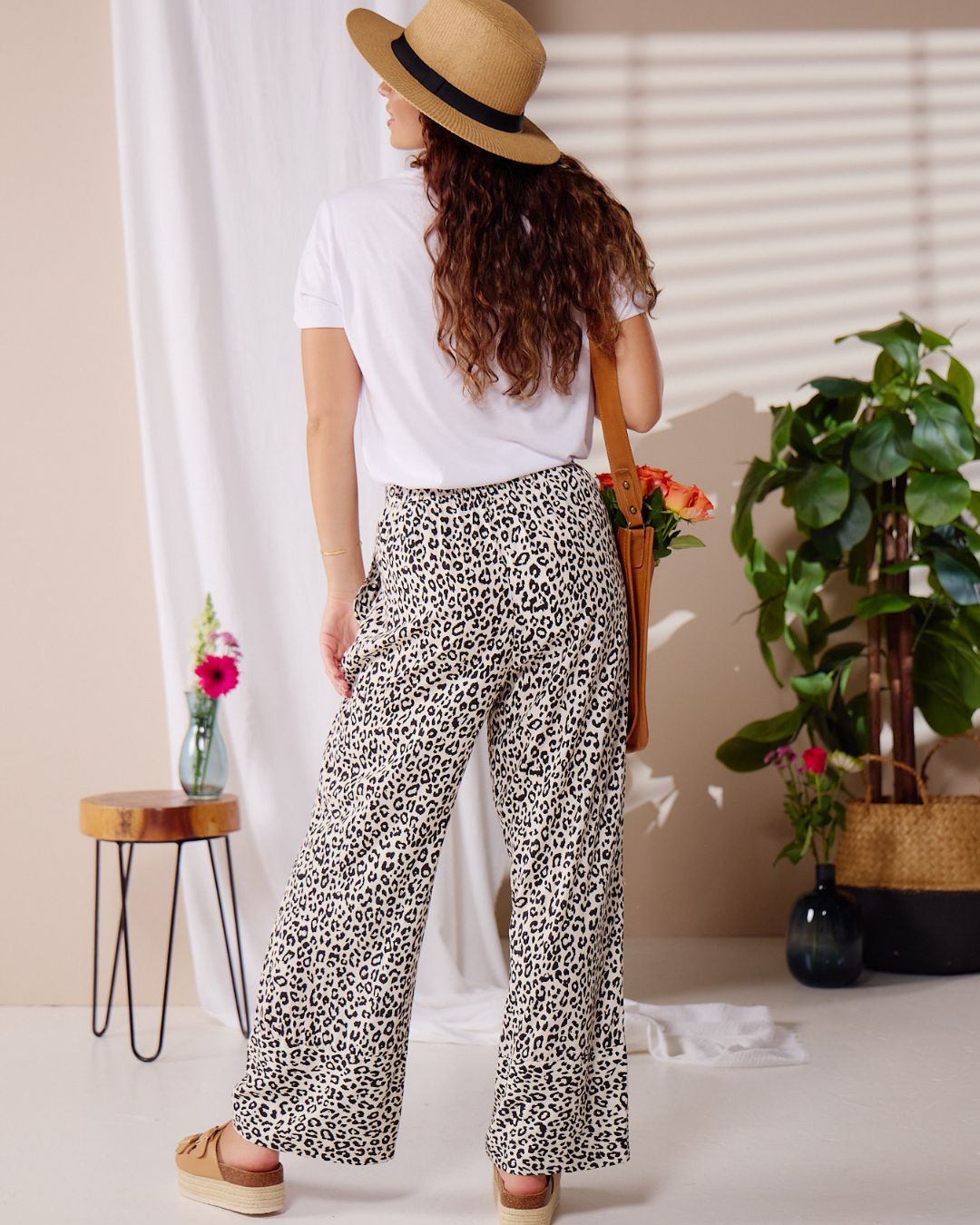 Caprice - Fiesty Leopard: Wide Leg pants with Elasticated waistband