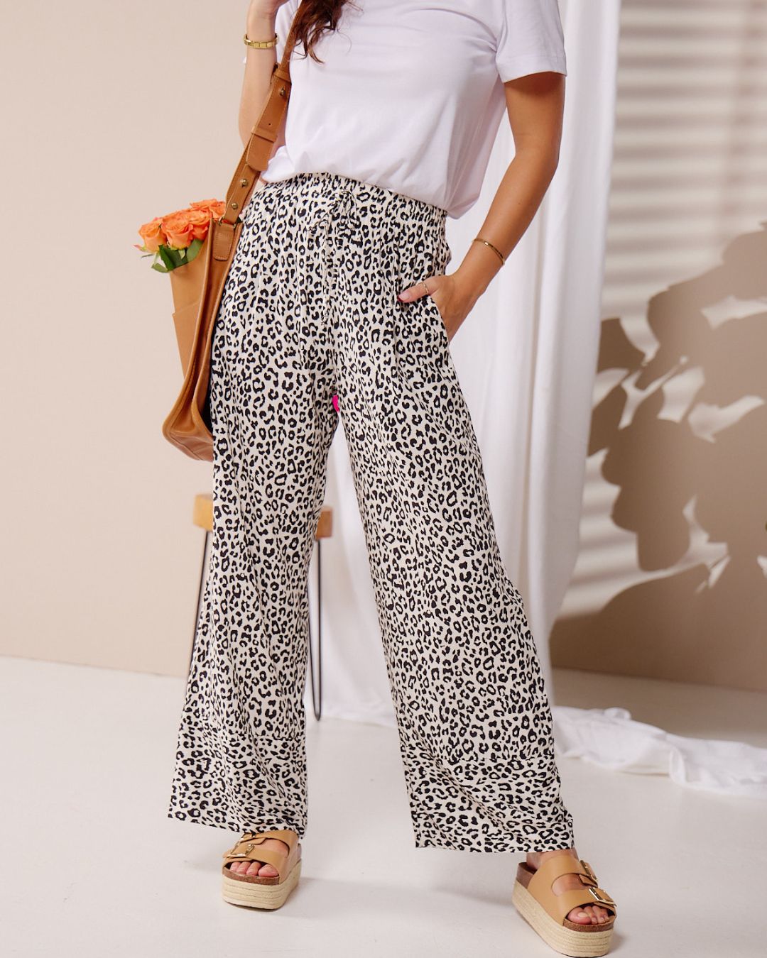 Caprice - Fiesty Leopard: Wide Leg pants with Elasticated waistband