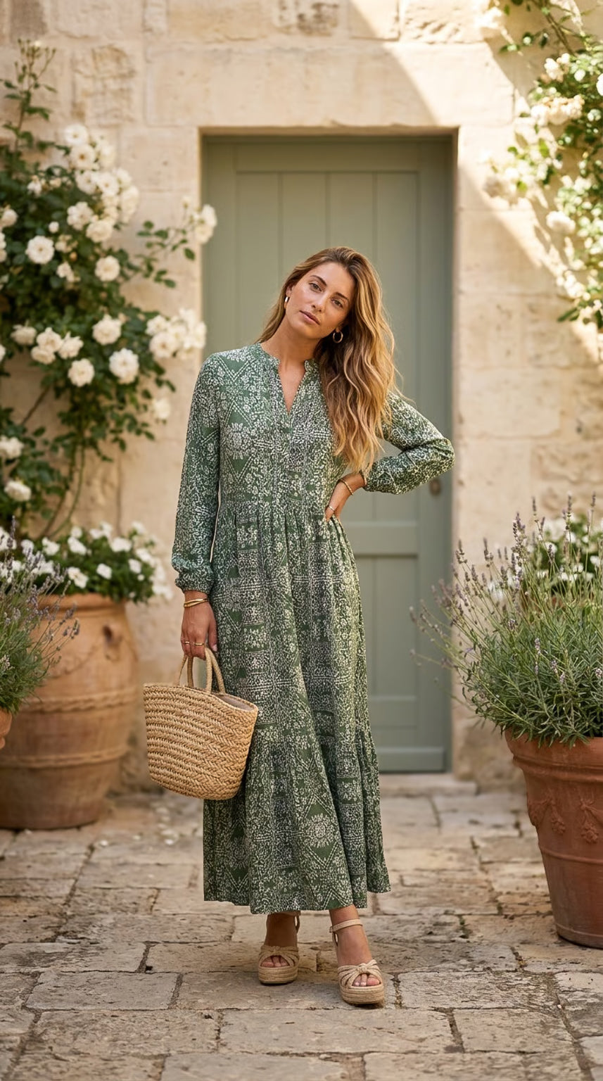 Winter Rose - Wild Horizon: Mandarin Collar Tiered dress