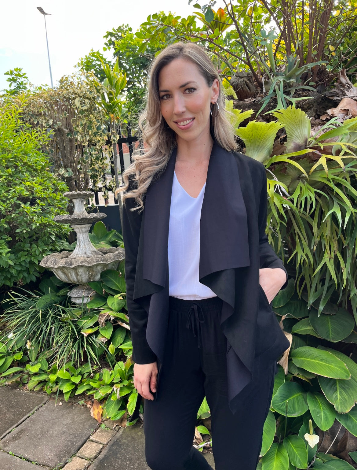 Zoe - Black Suede: Waterfall Jacket