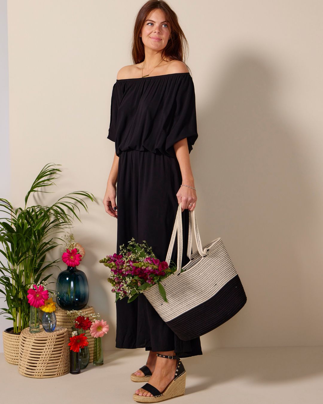 Boho Maxi dress - Black: Off the shoulder, elasticated waistband maxi Boho Maxi dress - Black: Off the shoulder, elasticated waistband maxi