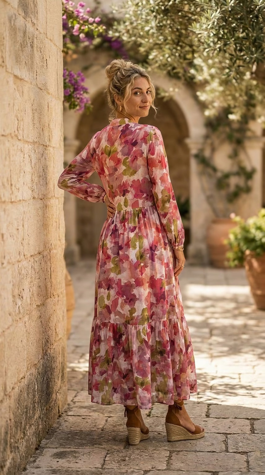 Winter Rose - Blush Botanica: Mandarin Collar Tiered dress