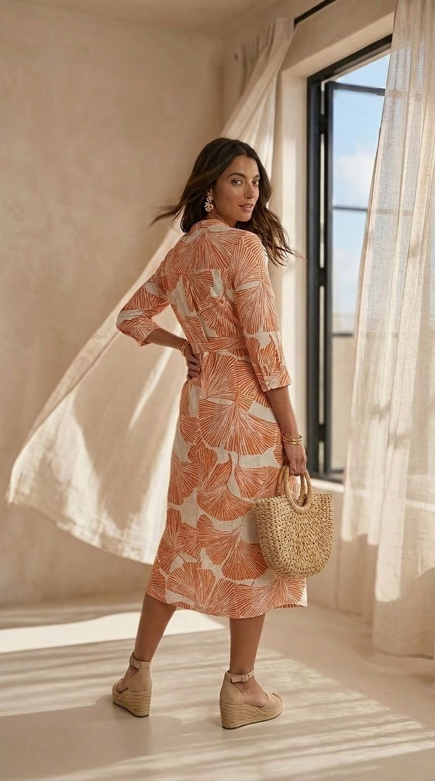 Beauty - Ivory Garden: Classic Shirt dress with 3/4 sleeves