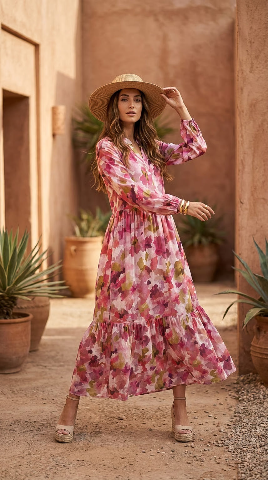 Winter Rose - Blush Botanica: Mandarin Collar Tiered dress
