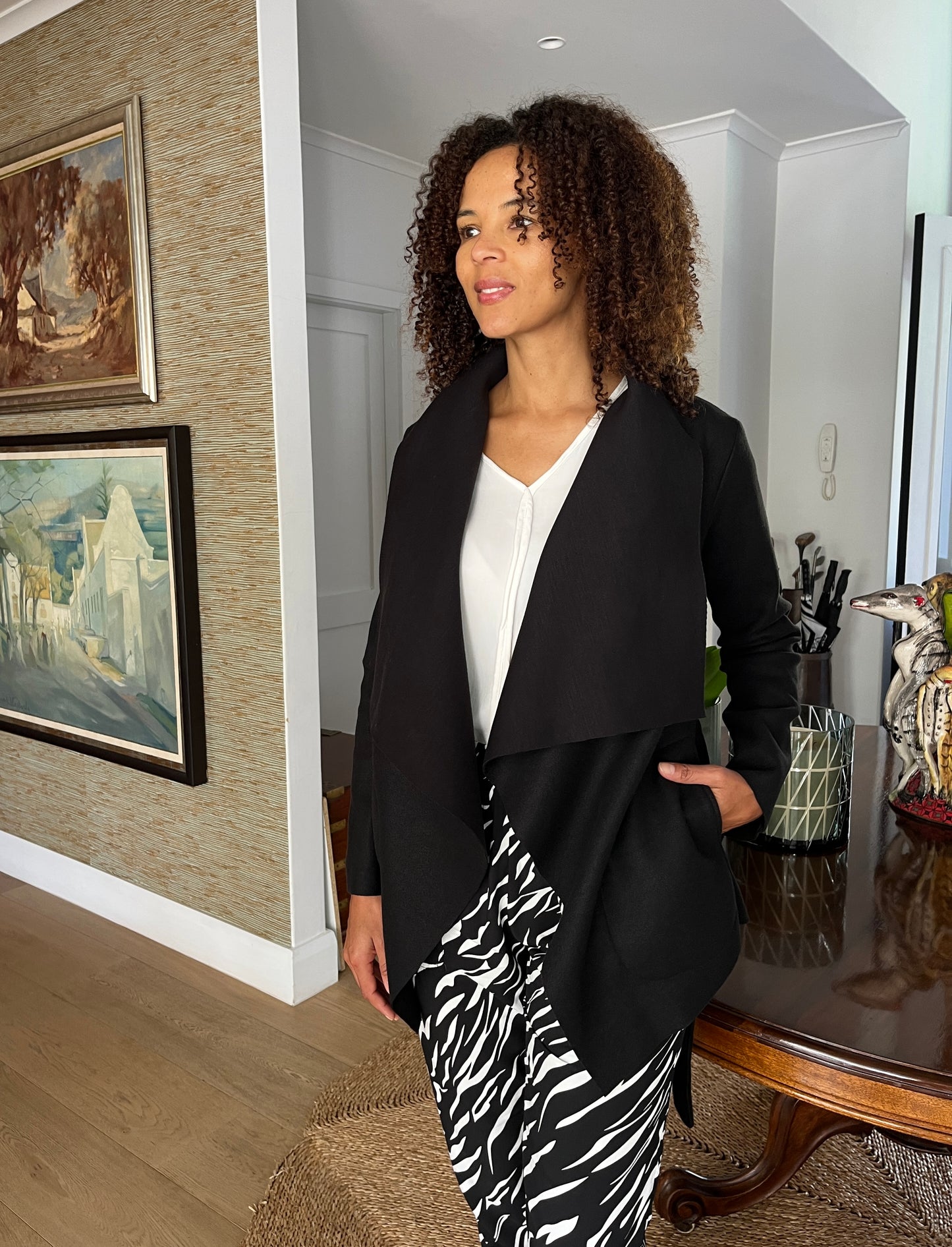 Zoe - Black Melton: Waterfall Jacket