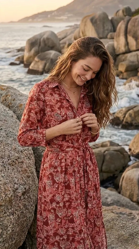 Camilla - Rosewood Bloom: Classic Shirt dress