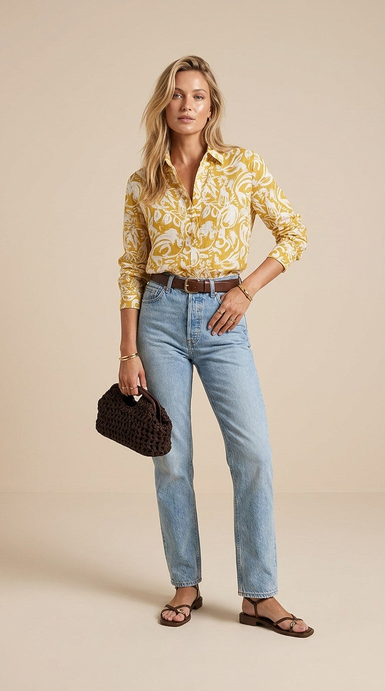 Ellie - Golden Meadow: Classic Collared Shirt with a Cuff