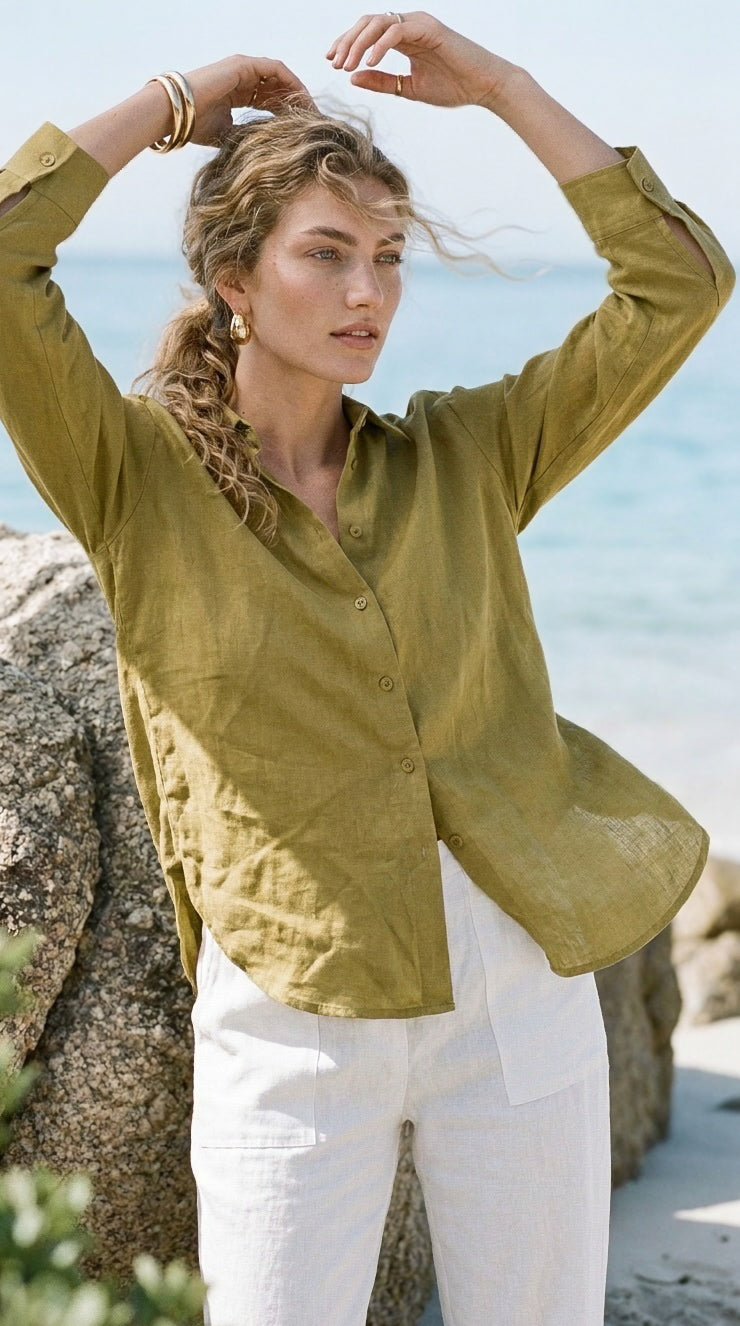 Amelia - Willow premium 100% linen: Collared shirt