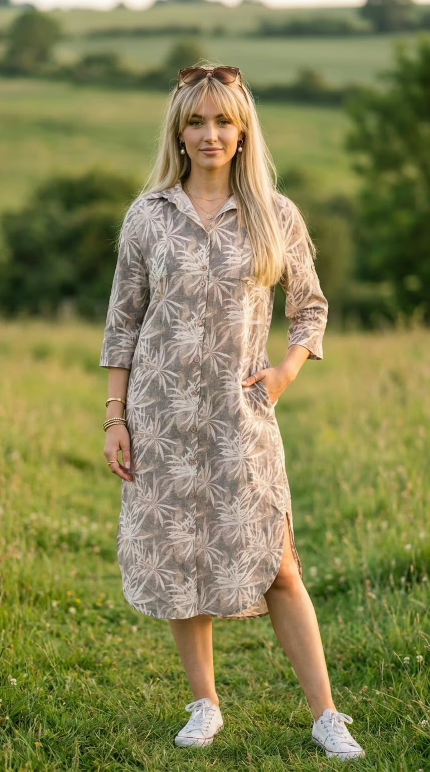 Ibiza - Palm Earth: Midi Shirt dress with panel detail