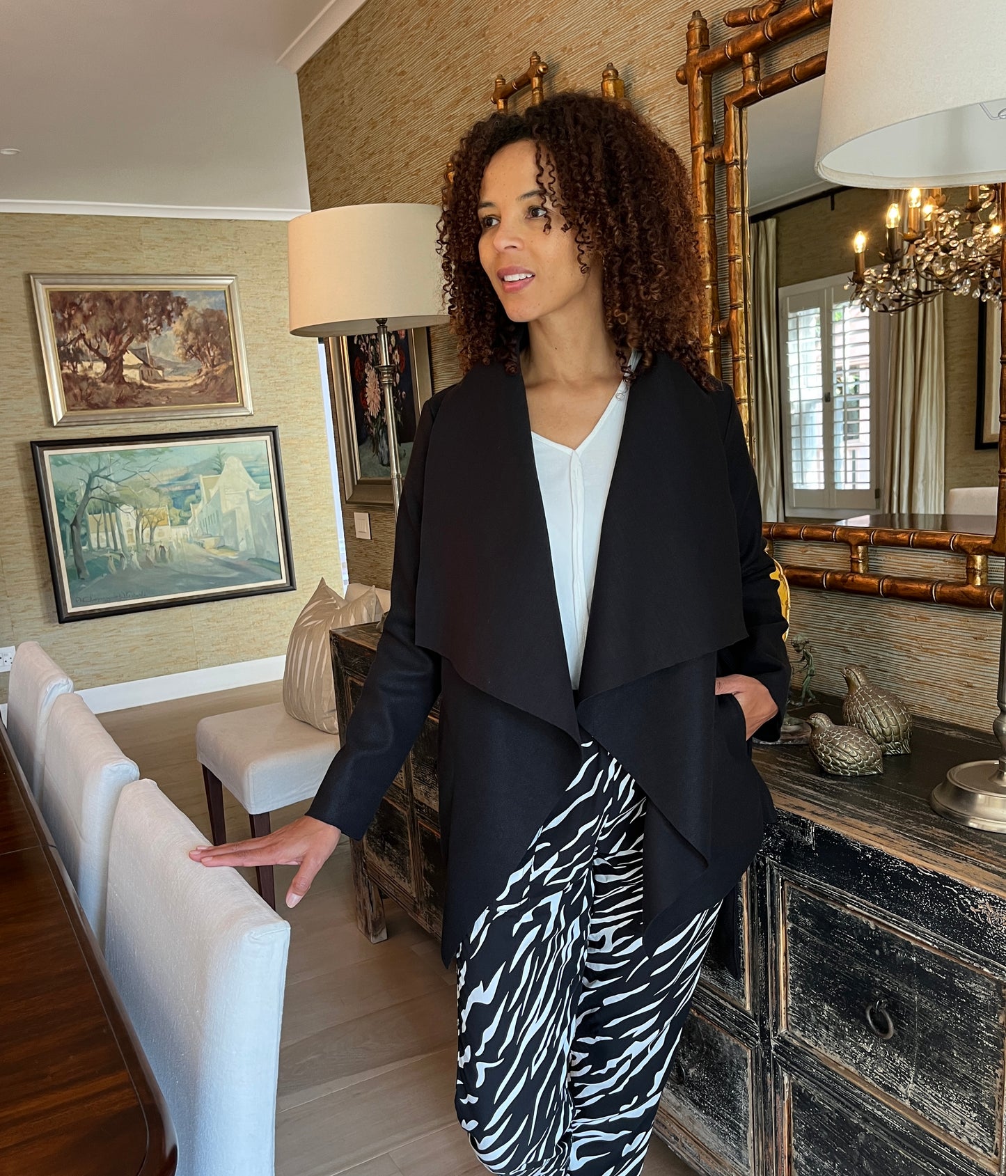 Zoe - Black Melton: Waterfall Jacket