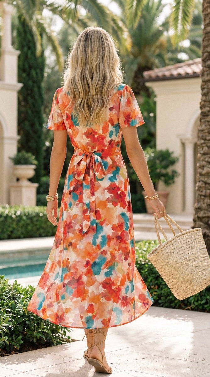 Kairo - Orange Blush Botanica: Maxi Wrap dress