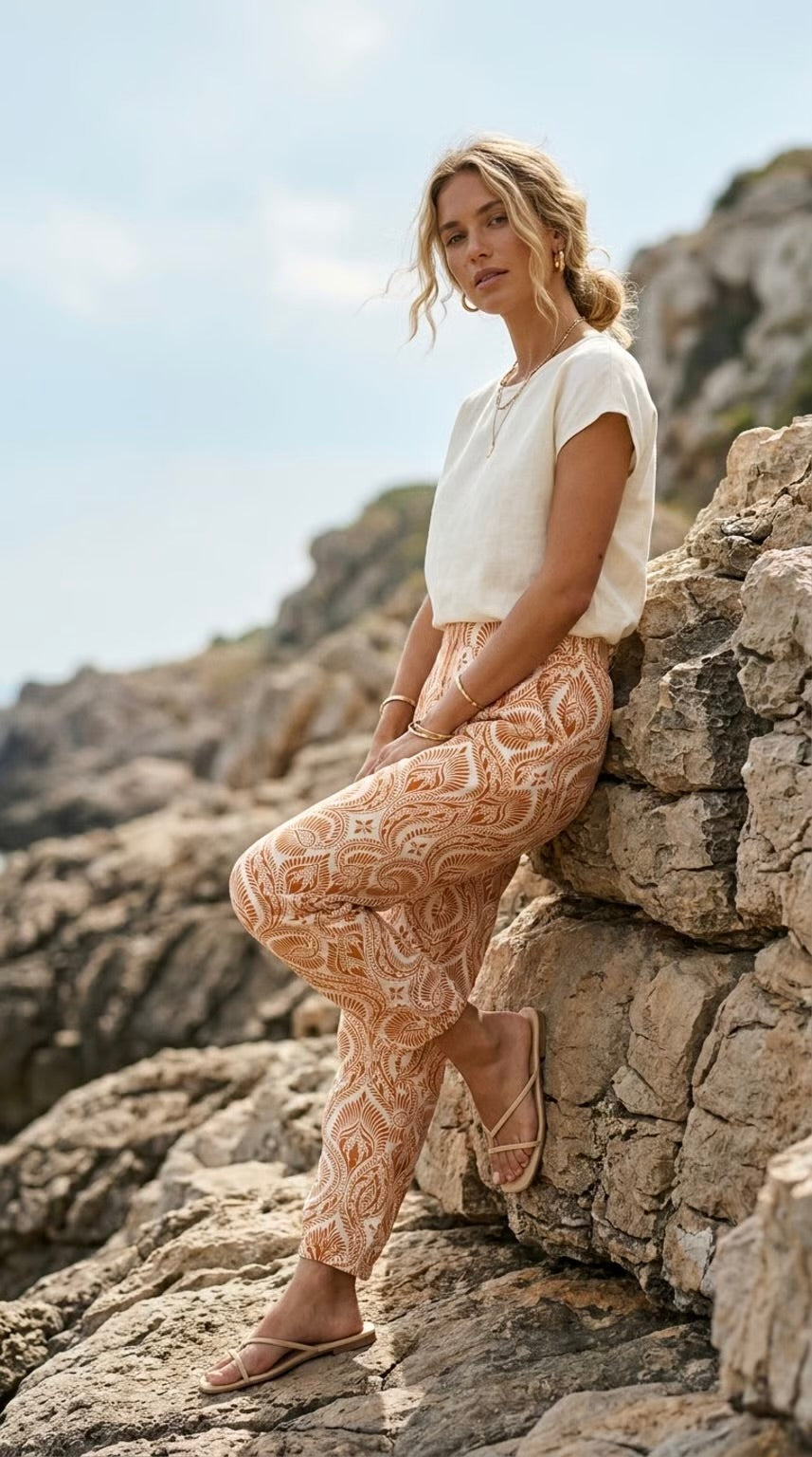 Helena - Peach Whim: Slim leg pants