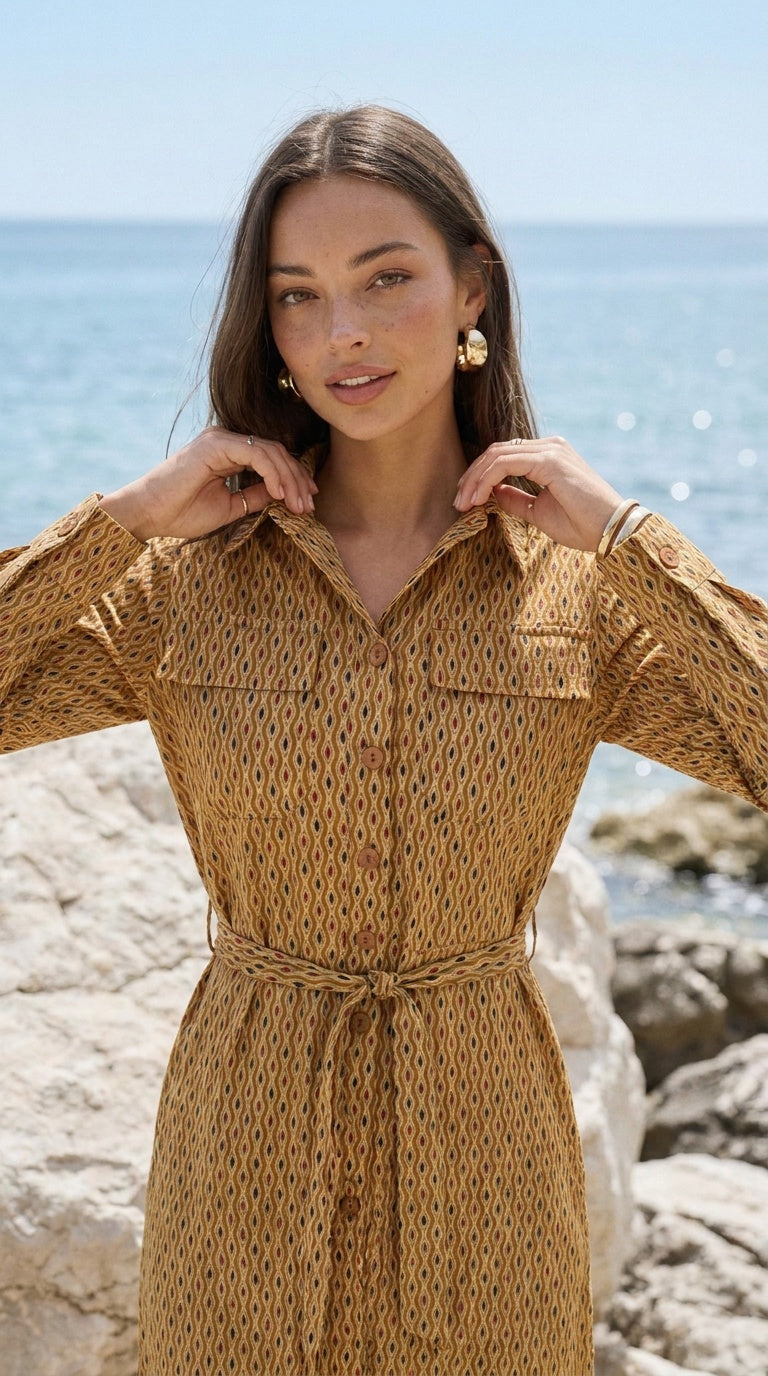Gianna - Coral Kiss: Belted Shirt dress