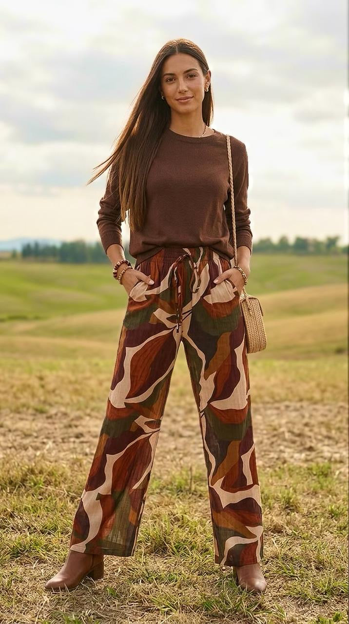 Caprice - Country Meadow: Wide Leg pants with Elasticated waistband