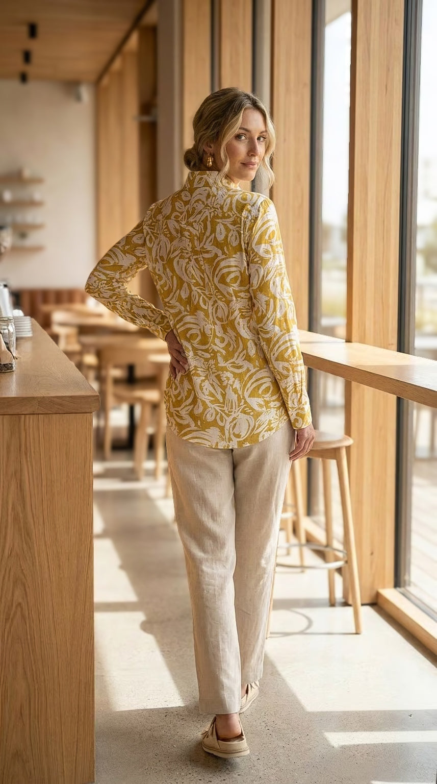 Ellie - Golden Meadow: Classic Collared Shirt with a Cuff