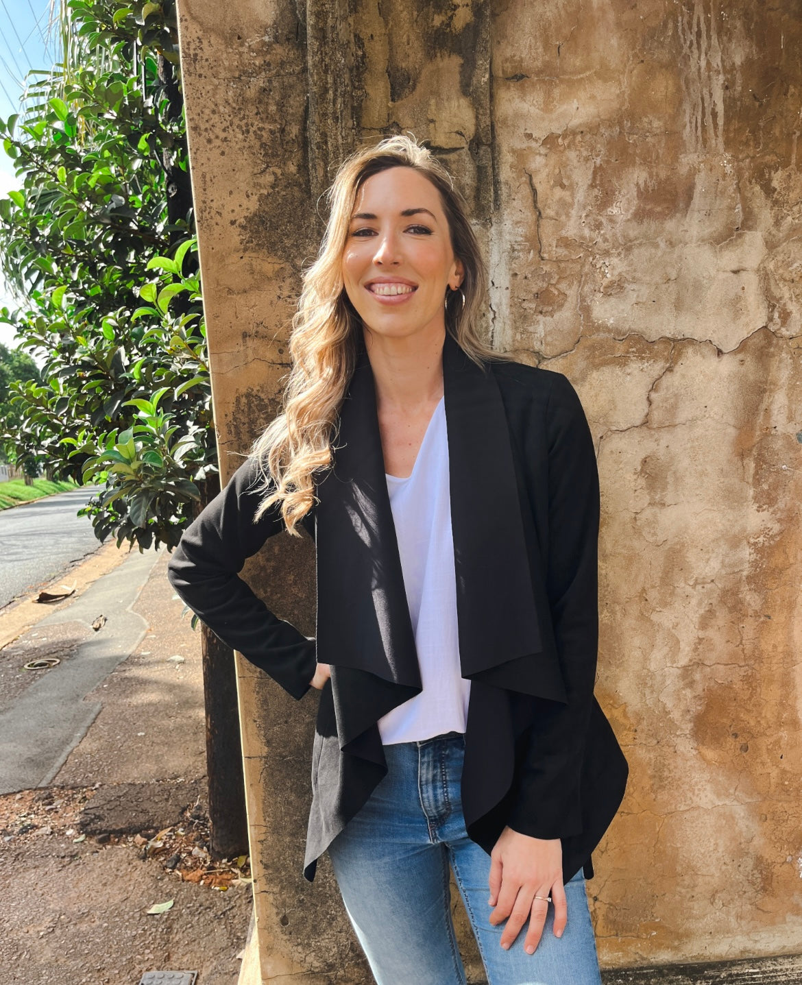 Zoe - Black Suede: Waterfall Jacket