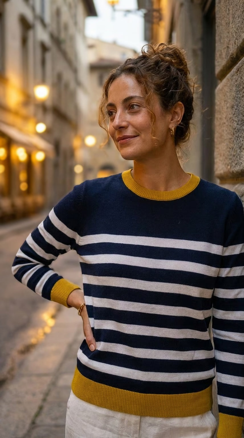 Izzy - Navy stripe: Cotton knitwear