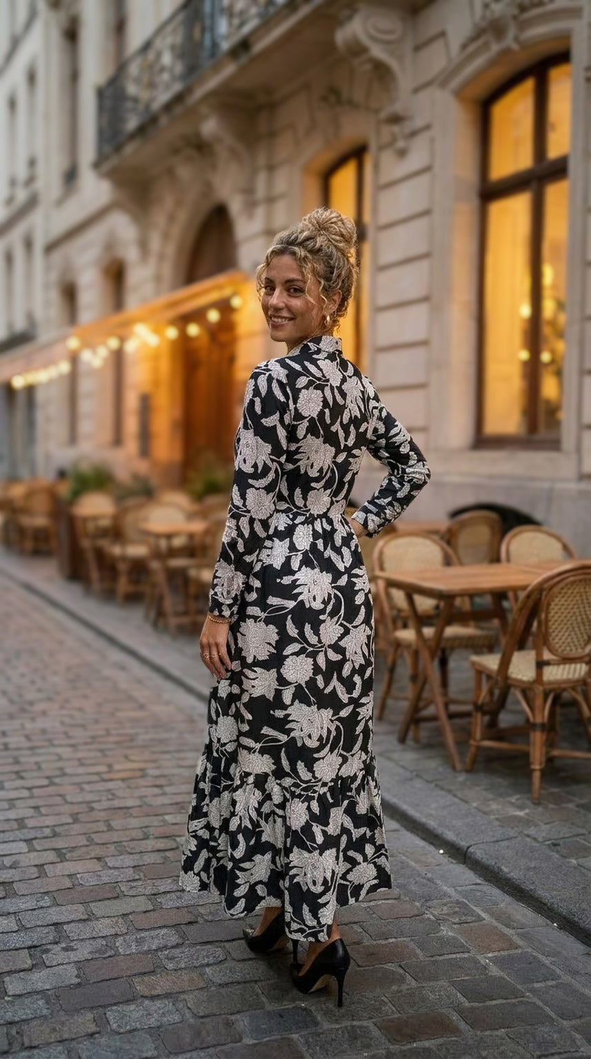 Maddison Maxi - Amber Paislies: Button-up Collared Tiered Maxi dress