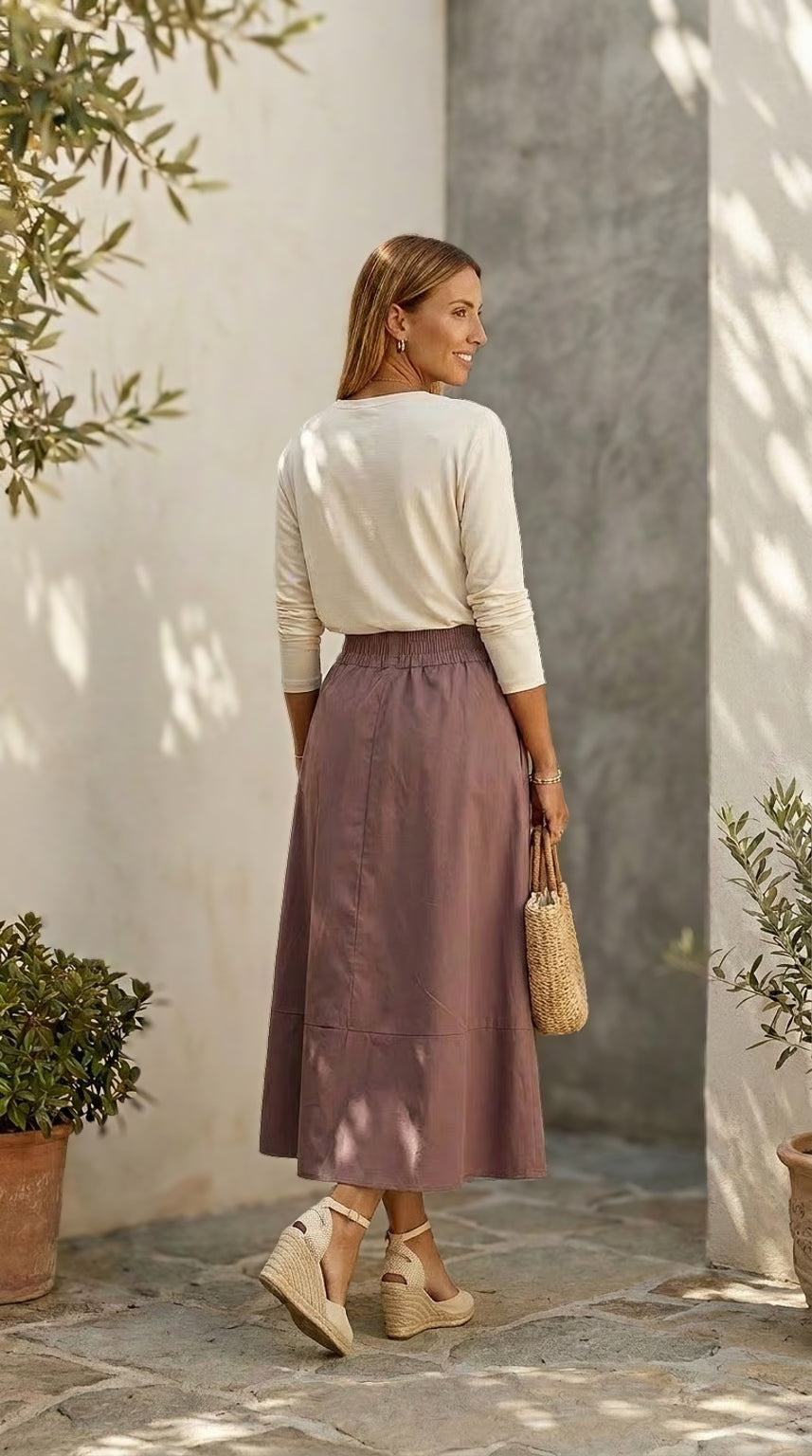 Shay - Cognac: A-line Poplin skirt