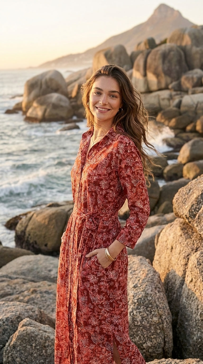 Camilla - Rosewood Bloom: Classic Shirt dress