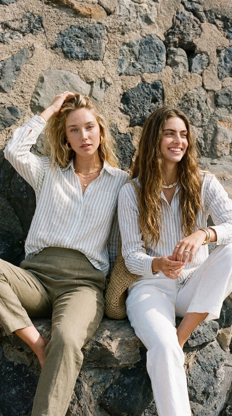 Ellie - Dusty Blue stripe: Classic Collared Shirt with a Cuff