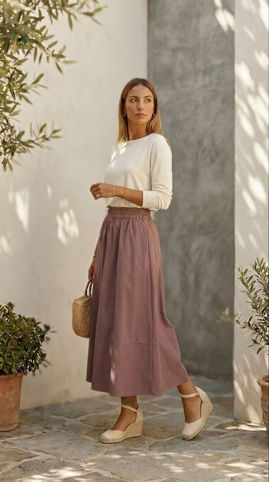 Shay - Cognac: A-line Poplin skirt