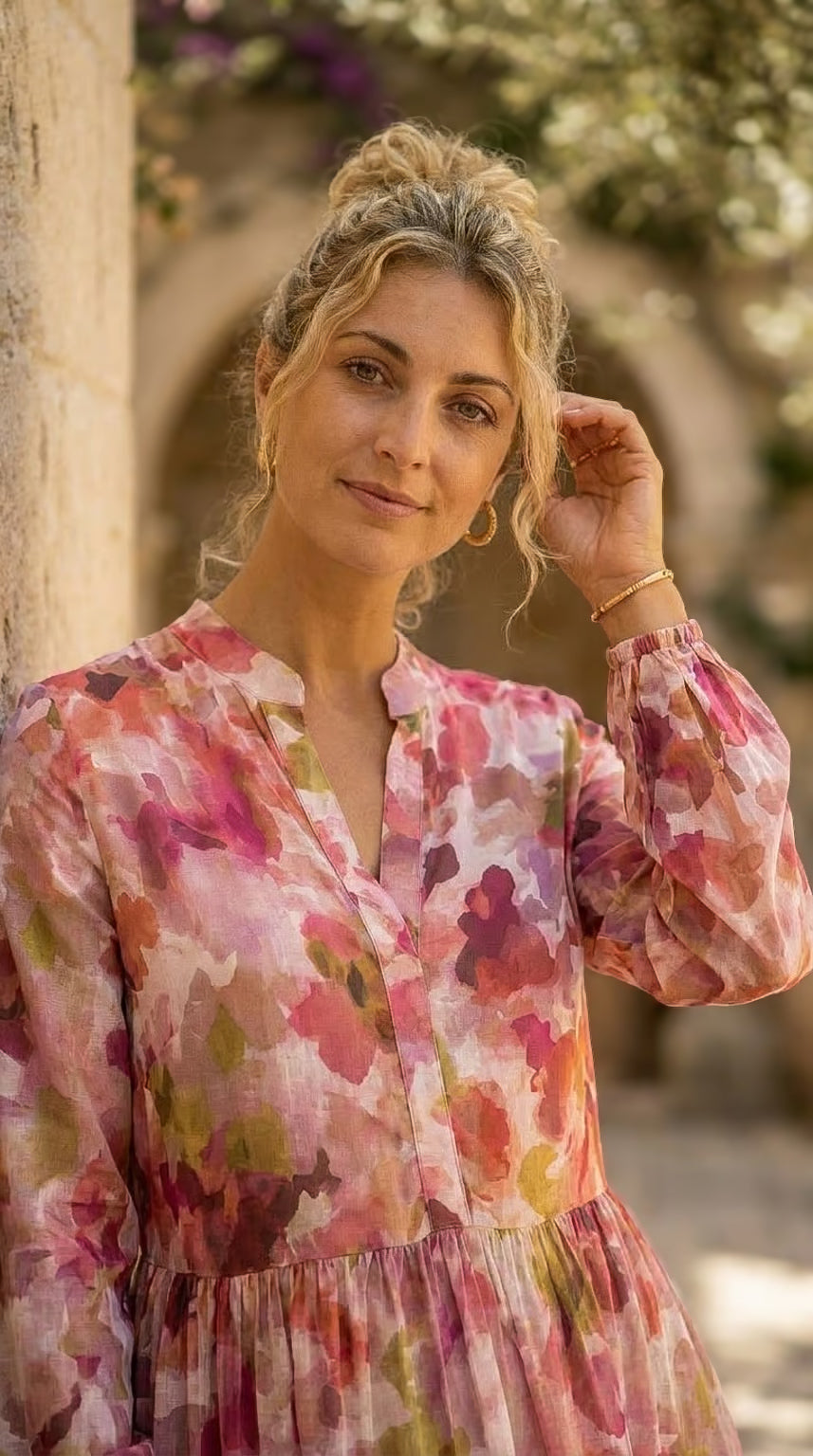 Winter Rose - Blush Botanica: Mandarin Collar Tiered dress