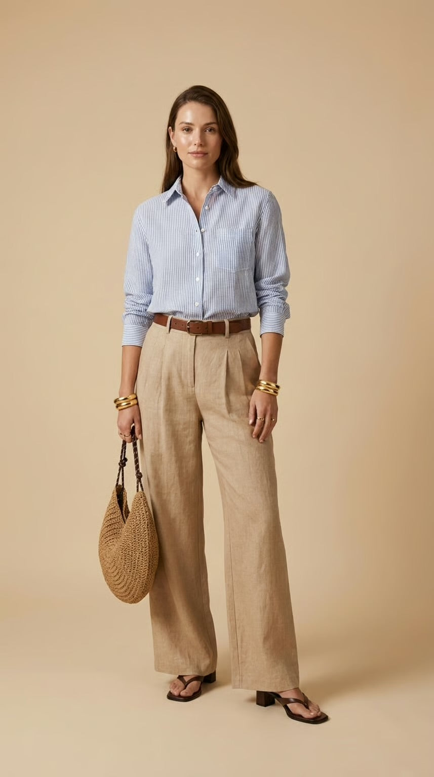 Ellie - Blue stripe: Classic Collared Shirt with a Cuff