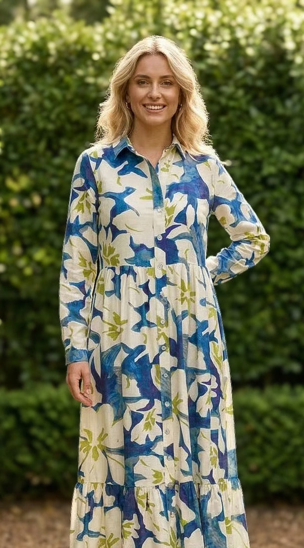 Maddison Maxi - Dune Floral: Button-up Collared Tiered Maxi dress