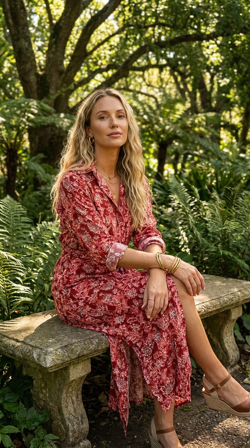 Camilla - Rosewood Bloom: Classic Shirt dress