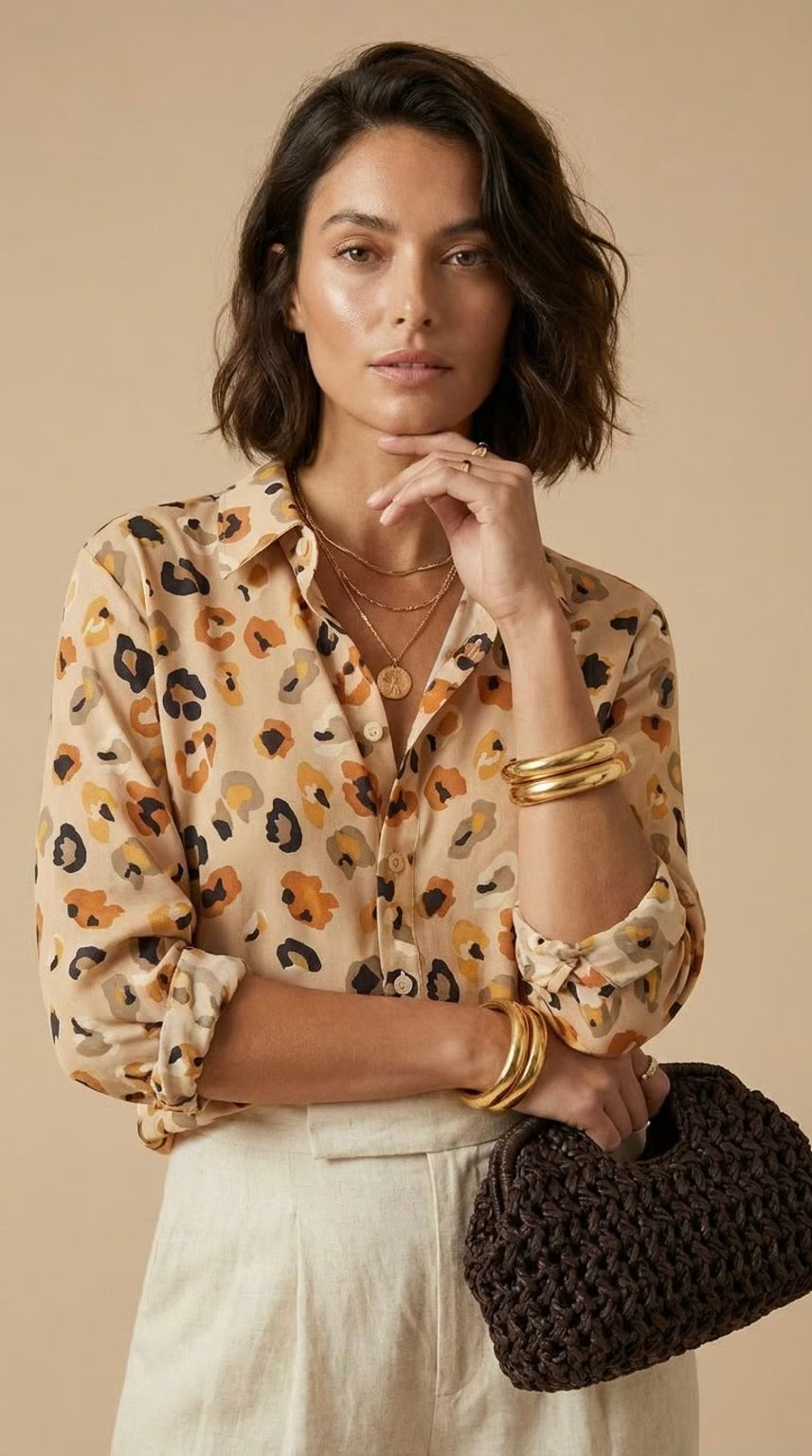 Ellie - Desert Calm: Classic Collared Shirt with a Cuff