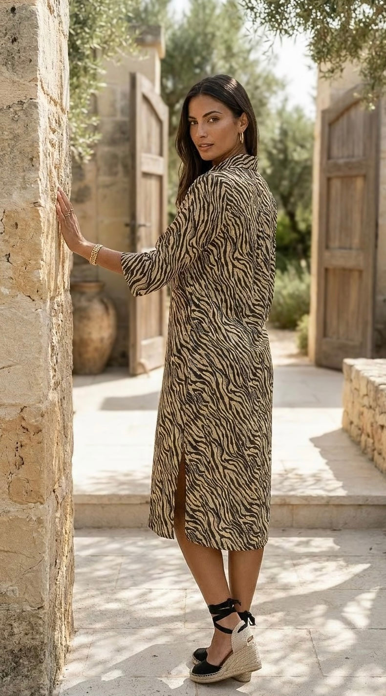 Sarah - Zebra: Classic midi shirt dress