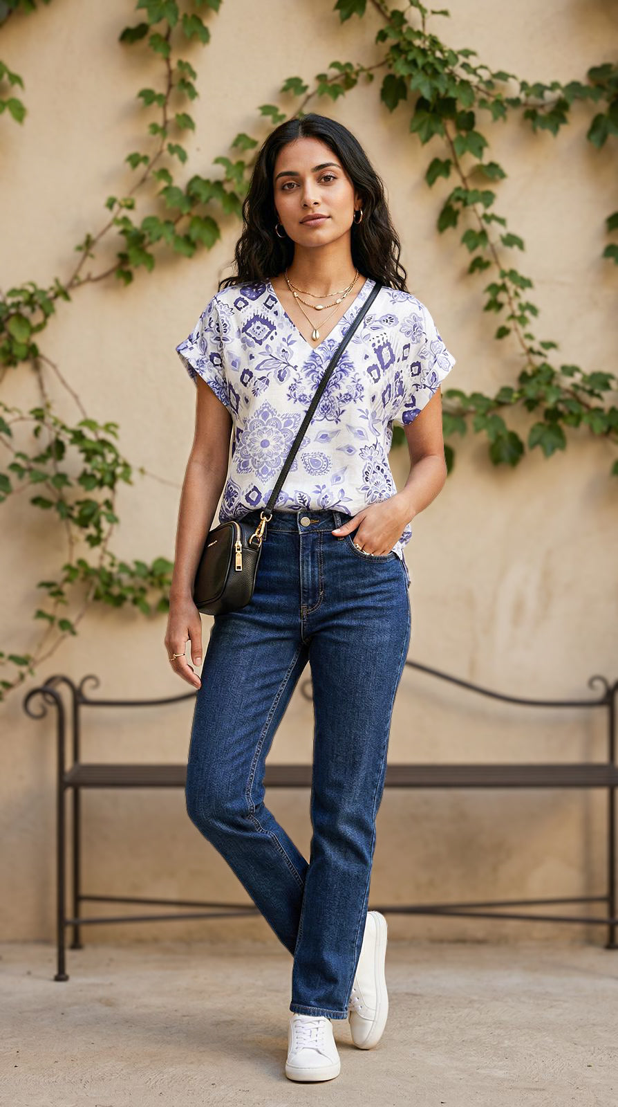 Sadie - Soft Tides: Basic V-neck top