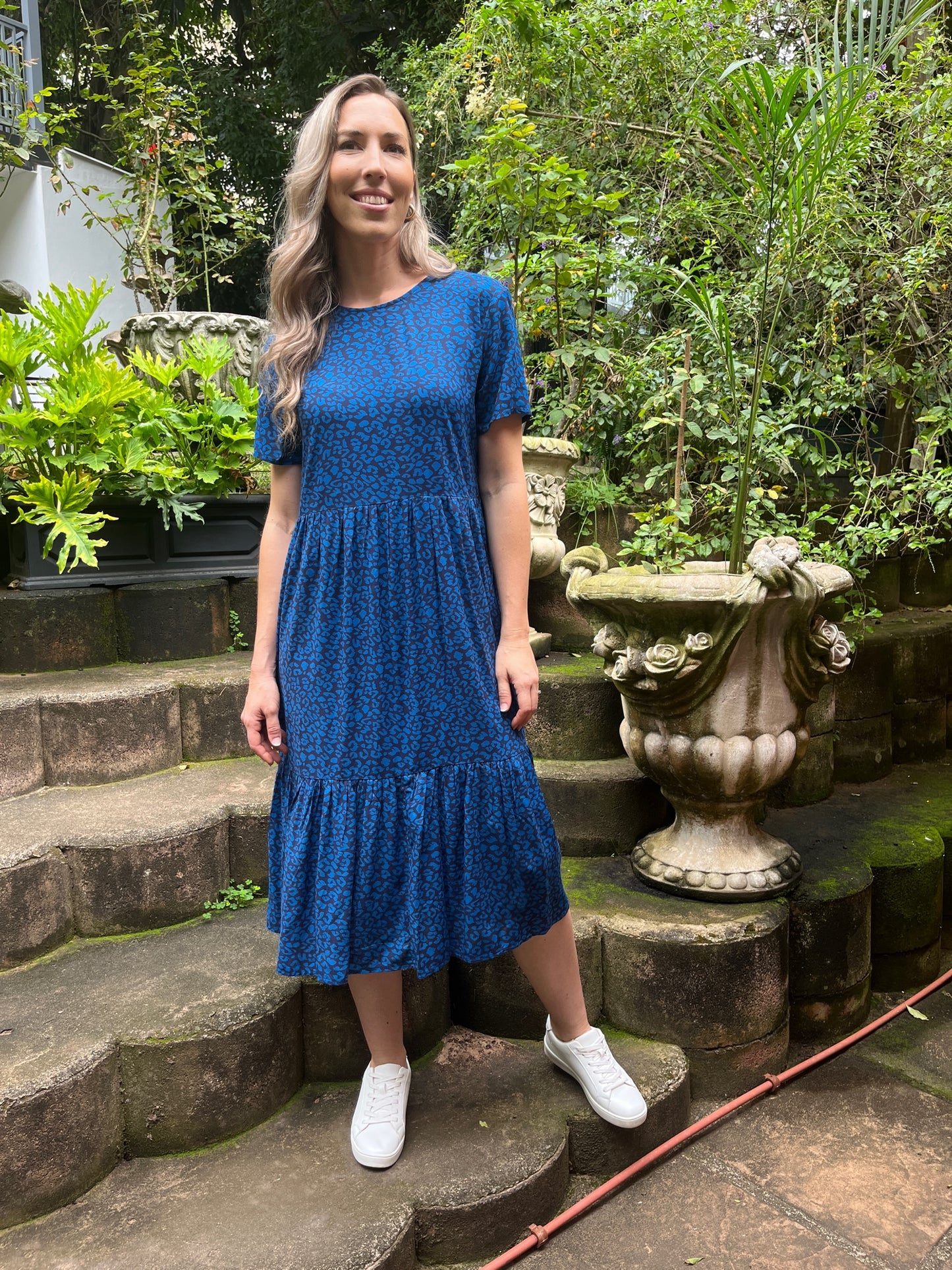 Florence - Cobolt Leopard: Classic Maxi Tiered Dress