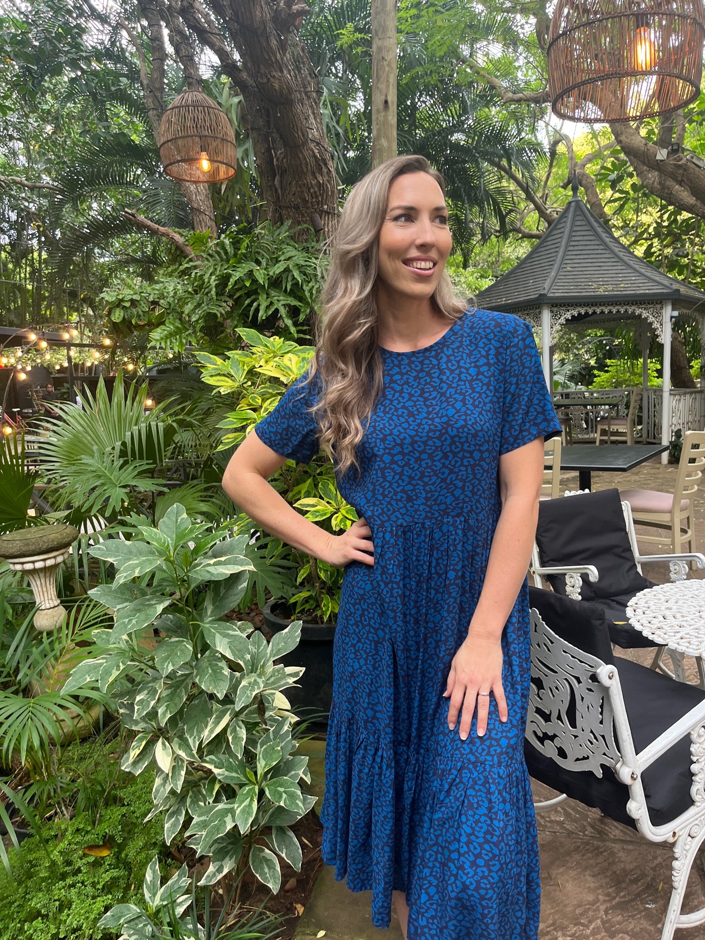 Florence - Cobolt Leopard: Classic Maxi Tiered Dress