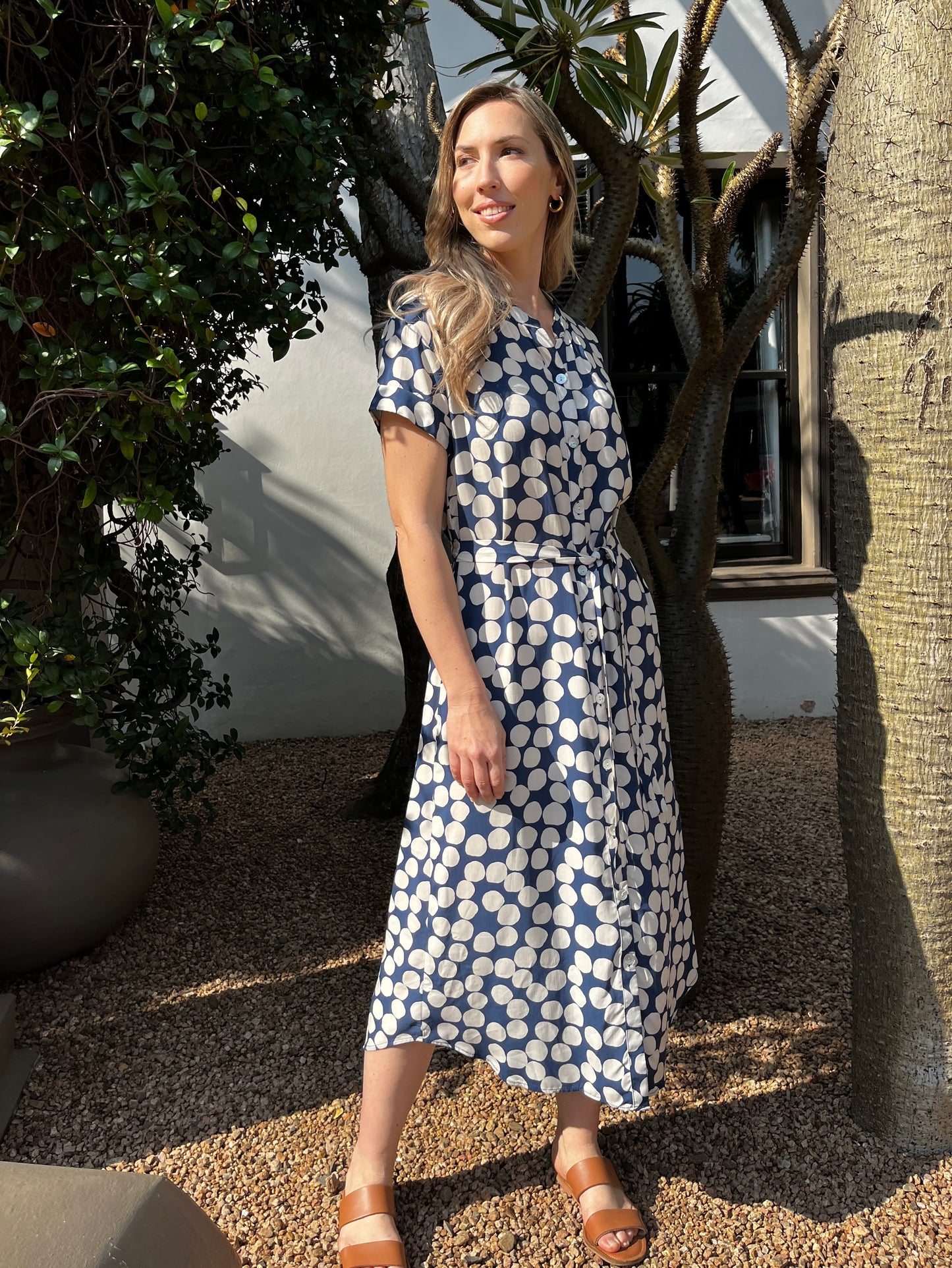 Iris - Oversize Polka: Classic Button Up Maxi Shirt Dress