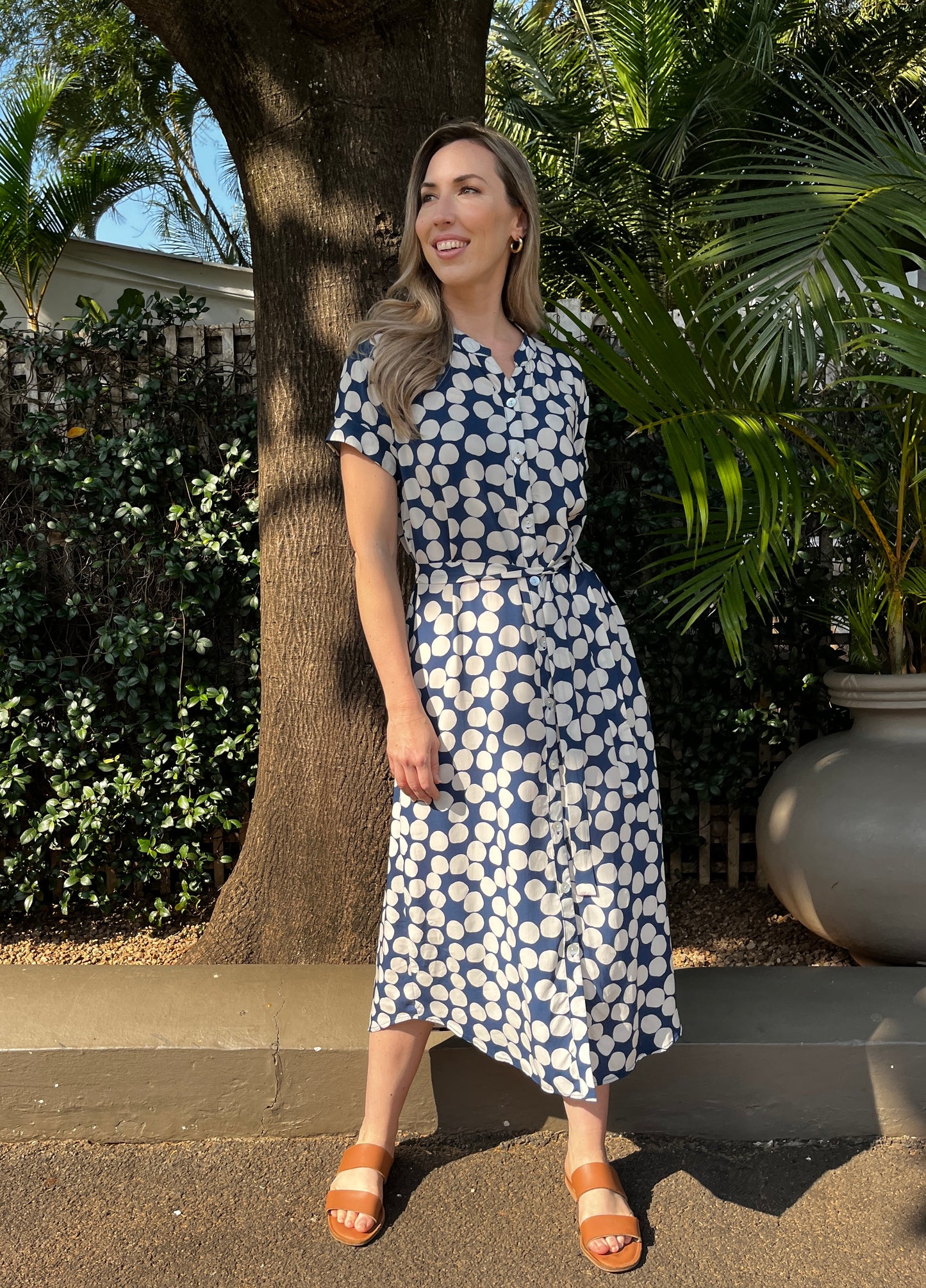 Iris - Oversize Polka: Classic Button Up Maxi Shirt Dress