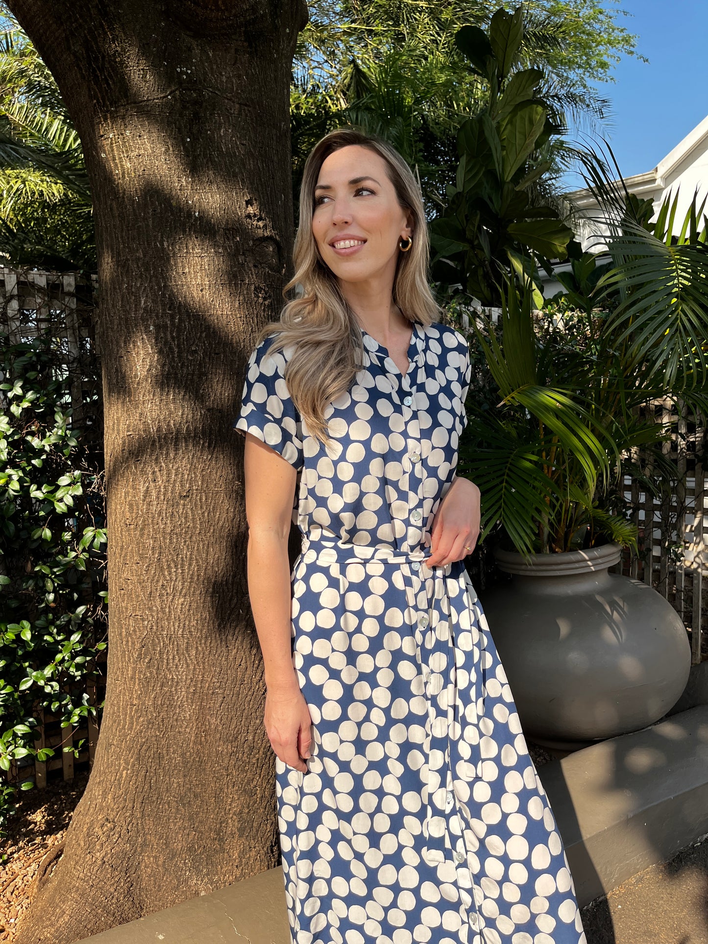 Iris - Oversize Polka: Classic Button Up Maxi Shirt Dress